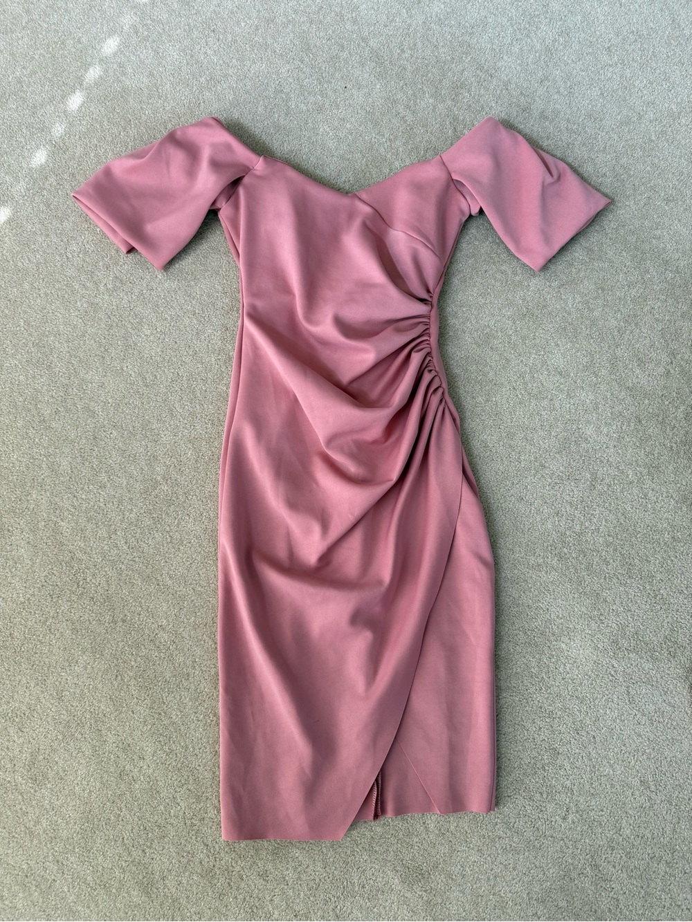 ASOS DESIGN sweetheart neck wrap tuck off shoulder bardot midi dress rose size 6
